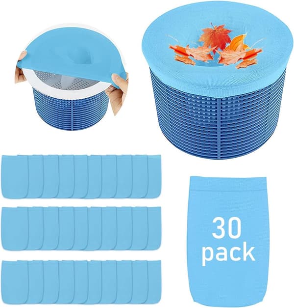 Poolskimmernätöverdrag, 30 stycken, blå, återanvändbara (korgar ingår ej)