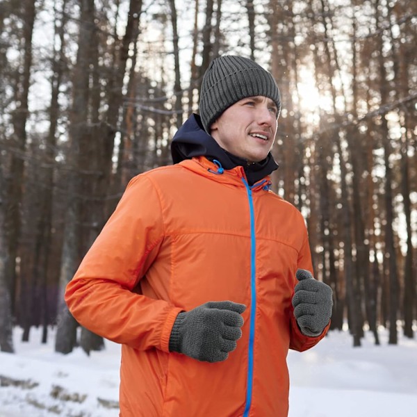 Strikkede Vinterlue, Termisk Tykk Polarfleece Snølue for Menn og Kvinner Light Gray