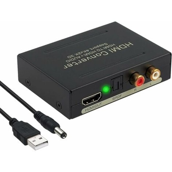 4K HDMI Lydkonverter - 2160P HDMI til HDMI+Optisk SPDIF/Toslink RCA L/R - Høy Kvalitet Videokonverter