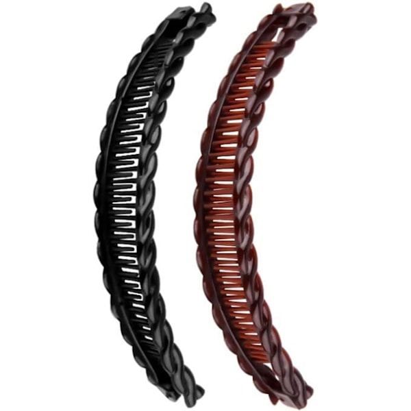 En svart og en brun lang bananklemme hårklemme, dobbelpakke 15 cm hårtilbehør