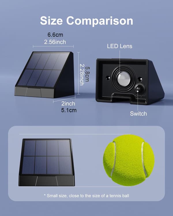 To dekorative solcellelamper, dimensjoner: 6,6 x 5,8 x 5,1 cm