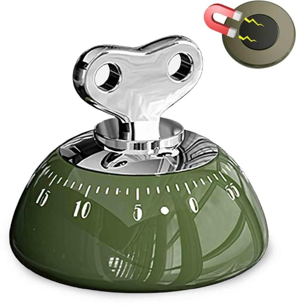Mekanisk kjøkkentimer for 60 minutter, magnetisk bakplate, ingen batterier nødvendig, matlagingslæring, rød.
