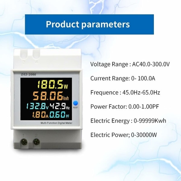 Strommätare för DIN-skena AC40-300V 100A Digital Energimätare - LCD-display