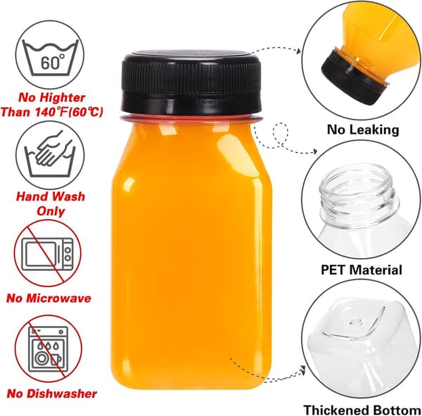 6-pack med 120 ml plastjuiceflaskor, små klara dricksflaskor, plastjuiceflaskor med lock, mini juiceflaskor, plastmjölkflaskor, klara
