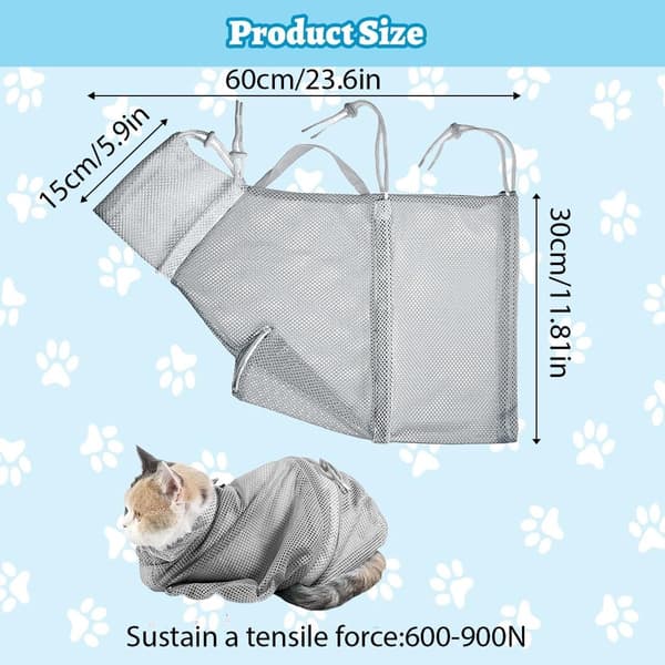 ING Kattvårdsväska - Kattbadväska - Kattschampoväska - Justerbar - 60x32cm - Grå - 1 styck