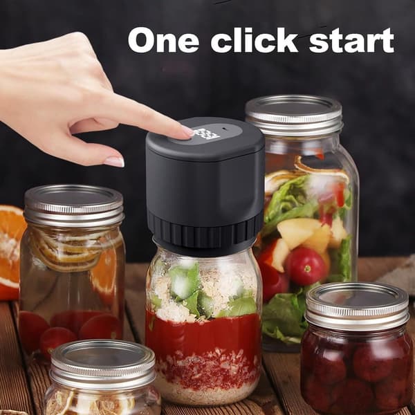 Multifunksjonelt vakuumforseglingssett, USB-oppladbart, med flaskeåpner, for matkonservering og fermentering.