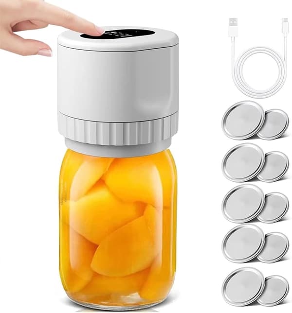 Multifunksjonelt vakuumforseglingssett, USB-oppladbart, med flaskeåpner, for matkonservering og fermentering.