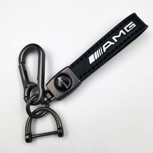 Leather key ring for car and bike in metal | Heavy Duty Keychain | Key ring and hooks in silver Silver Hardware AMG