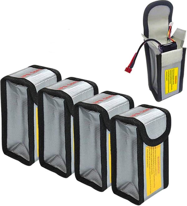 4-pack 125mm Lipo batteri explosionssäkra förvaringsväskor, silver, modern