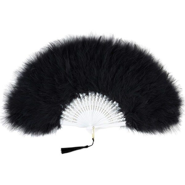 Sort Fjerfane - 1920'er Stil Foldbar Håndfane - Perfekt til Great Gatsby Fest - Elegant og Stilfuldt Design