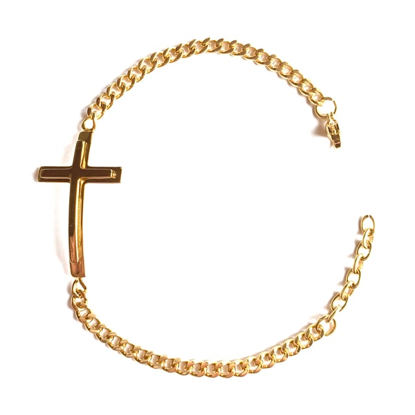 Guld armbånd i rustfrit stål med 18k guldbelægning, med kors 20CM
