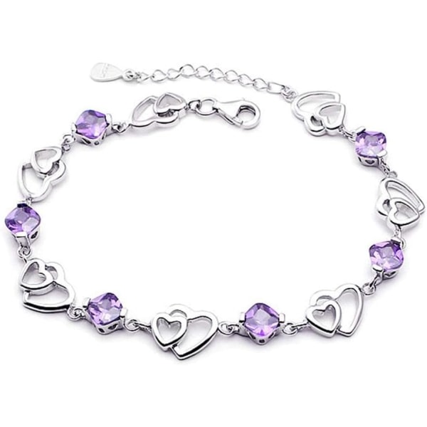 Women Heart Anklet 925 Sterling Silver Purple Pink Cubic Zirconia Heart Infinity Heart Anklet Elegant Fine Jewelry For Women Girls