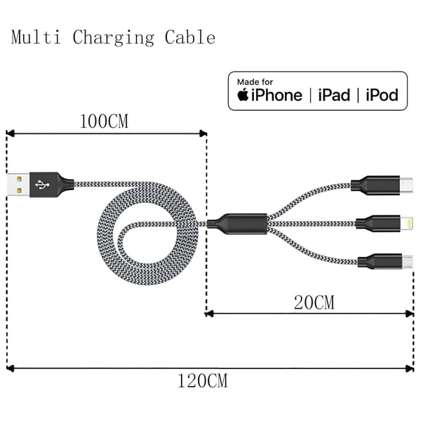 Multiladerkabel 3-pakke 4FT Multiladerkabel Hurtigladekabel USB-ladekabel 3 i 1
