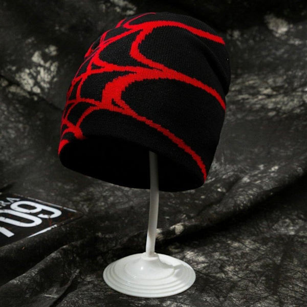 Spider Web Cap Beanie Uldblendt Hætte Y2k Street Cap Vinter Varmt Hat Mode Hip Hop Skull Cap Til Mænd Kvinder Rød RED