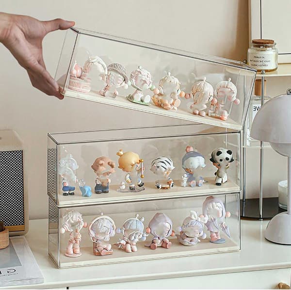 Akryl dammtät figurvitrin, 30,3×8×10,5cm, för samlarförvaring, transparent.