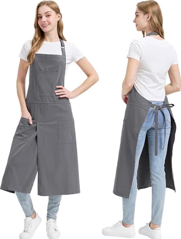 Delt forkle med lommer, unisex pottemakerforkle med justerbar stropp for keramikkverksted