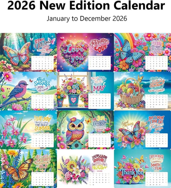 Lodret foldbar diamantmaleri skrivebordskalender, 2026, 24×19cm, jule-tema DIY, Stil B