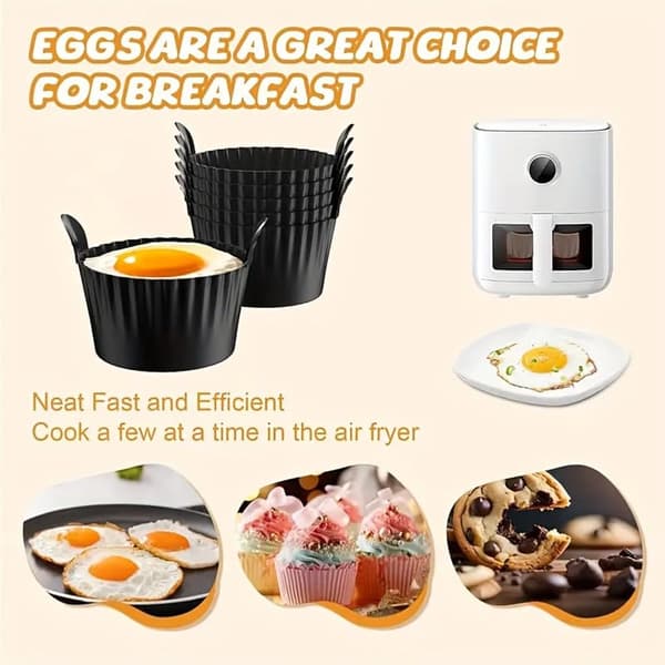 6-delt silikonformsett for airfryer, non-stick, for å lage egg, puddinger, muffins og cupcakes, grå.