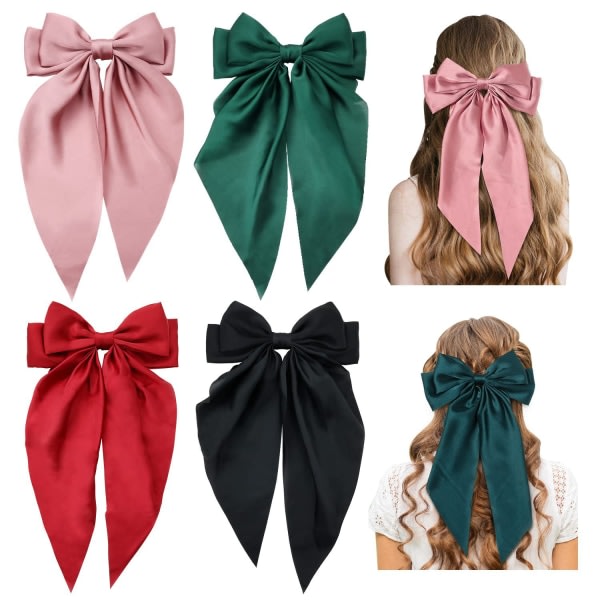 4 pieces hair pins bows, red hair bow, female hair bow Large bow S