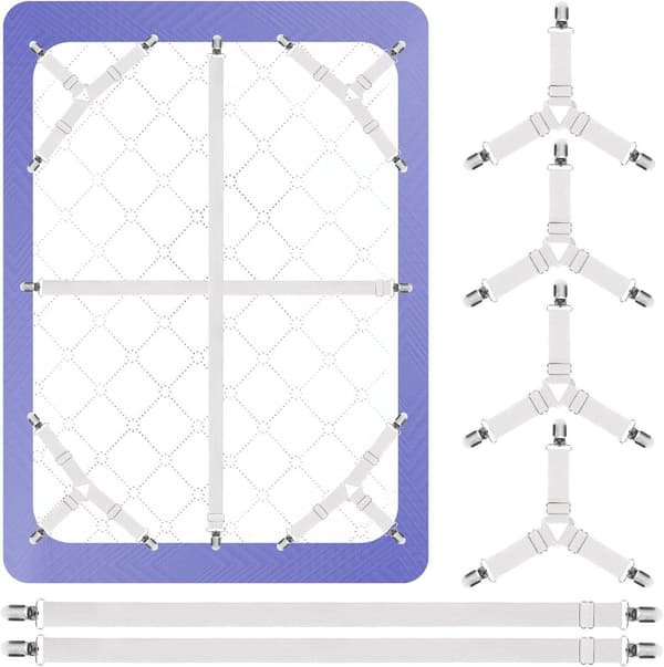 4+2 Delars Set - Madrassklämmor - Lakansträckare Set - Vit