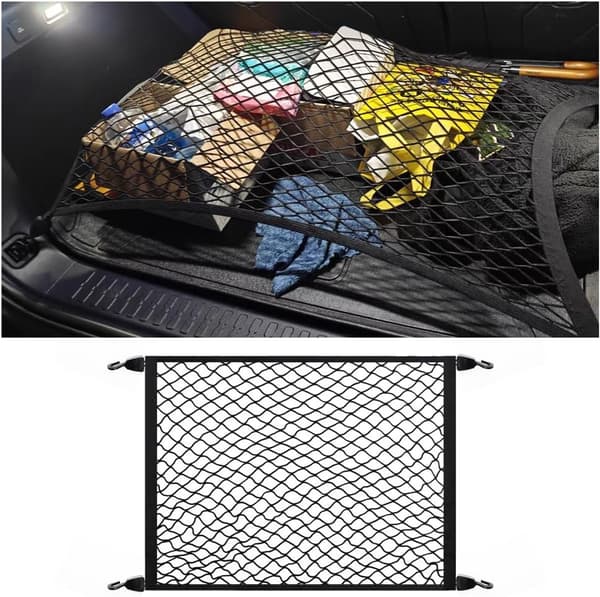 Elastisk billbagasjenett, 80×40cm, med karabinkrok og ABS-kroker.