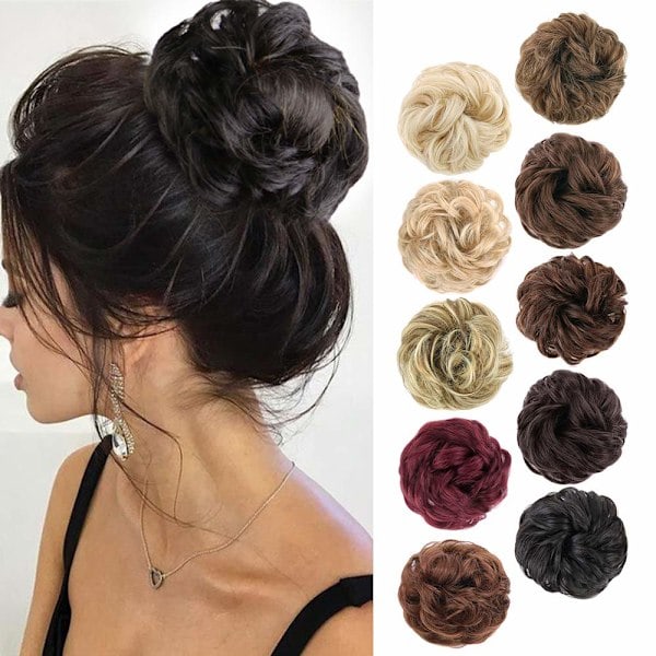 1 stk Messy Bun Hårextensions Scrunchie Krøllete Bølget Messy Syntetisk Chignon for Kvinners Oppsett Hårtilbehør Naturlig Svart Natural Black