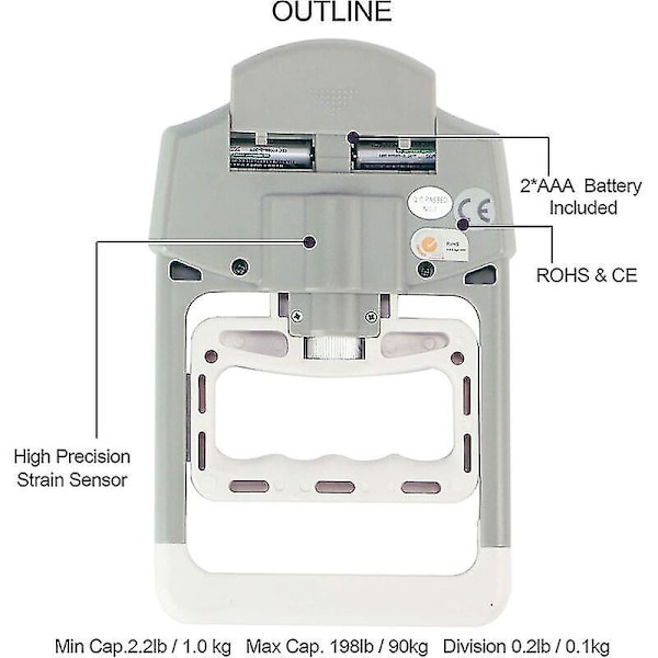Camry Digital Håndstyrke Tester Dynamometer Automatisk Registrering 90 kg/200 lbs 19,5*12,5*3m (Grå)fonepro