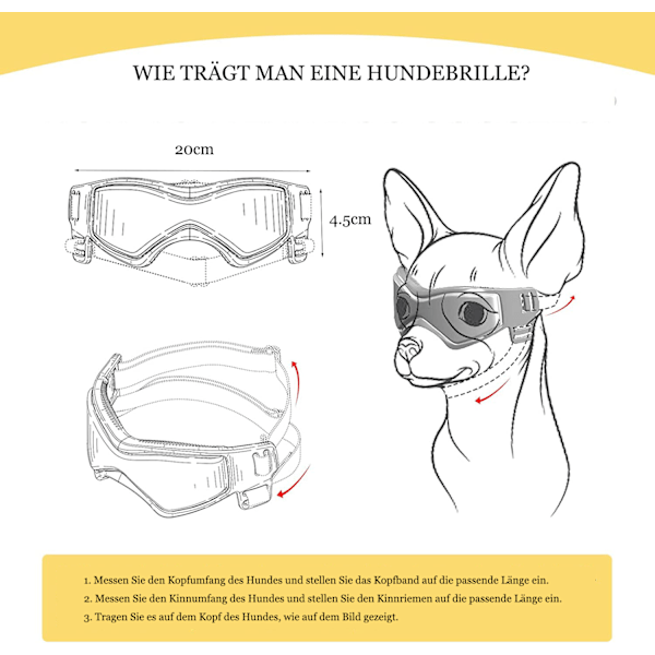 Hunde Briller for Små Hunder UV Beskyttelse Hund Solbriller med Justerbar Elastisk Bånd Vindtett Hund Motorsykkel Briller Svart