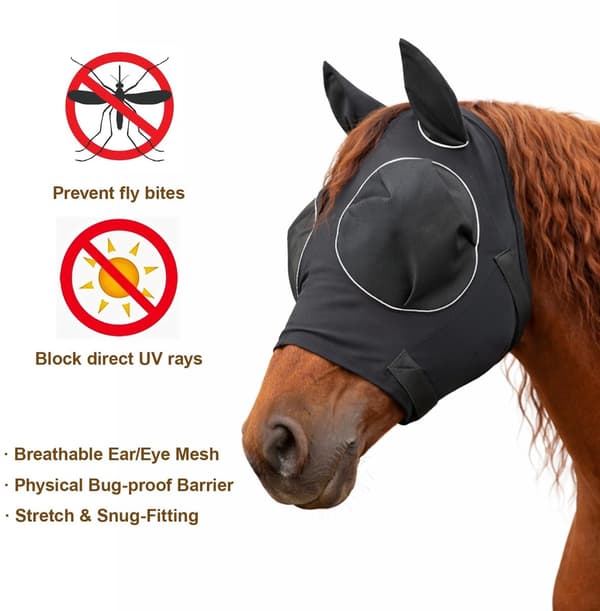 Flugmask för hästar med öron och UV-skydd
