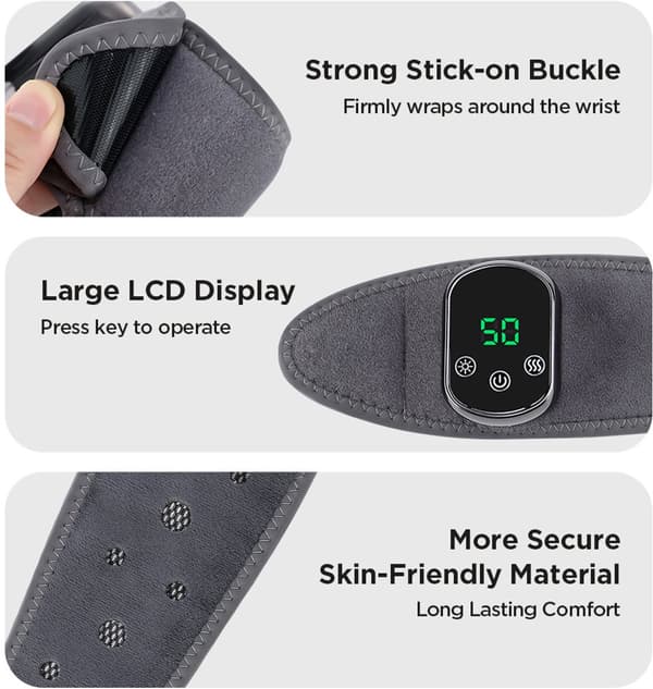 Hand Triple Method Massager, handledsmassager, med 3 vibrationsinställningar och 5 värmeinställningar, för handledsavslappning (Han d*1)