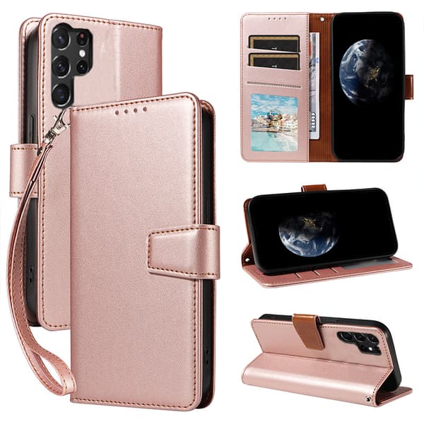 Samsung A12 mobilskal med snodd, vikbart mobilskal (rosa guld Samsung A12)