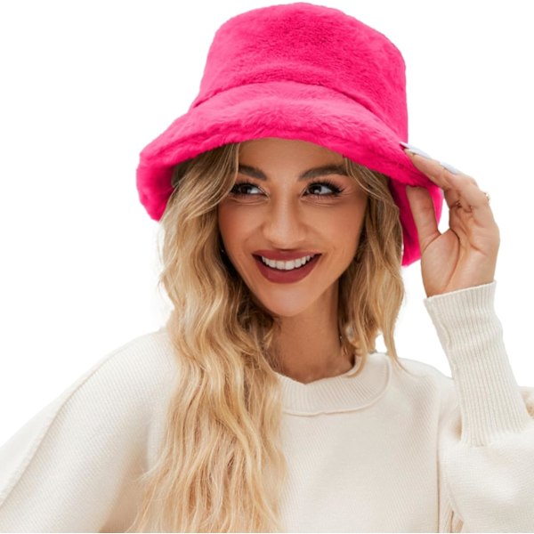 Cool Fishing Hat for Men and Women - Fuzzy Sun Bucket Hat, Warm Winter Fisherman Hat for Kids and Adults, Hot Pink