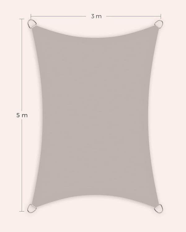 Solseil 3 x 5 meter, rivebestandig UV-beskyttelse, gråbrun