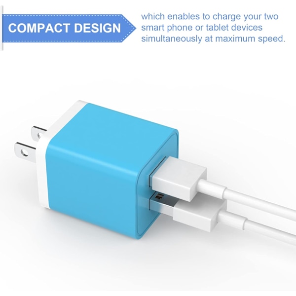 6-pakning USB-vegglader, iGENJUN 2.4A Dobbel USB-port Kubisk Strømadapter Hurtiglader for iPhone 15/15 Pro/15 Pro Max