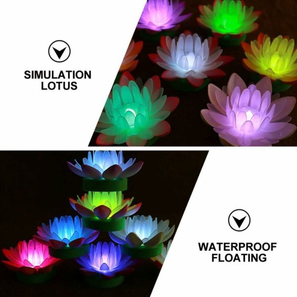 2 stk Lilla LED Flytende Lotus Lys Vanntett Solcelledrevet Basseng Vannlilje Flytende Lanterne Lotus Blomst for Hage Basseng Dekorasjon