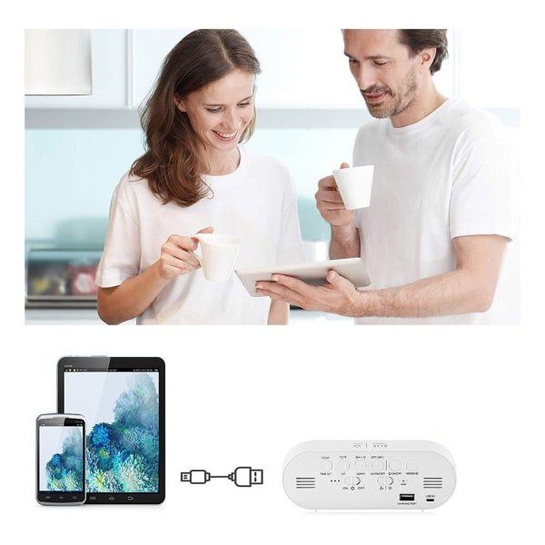 Digital väckarklocka, LED bärbar spegelväckarklocka USB
