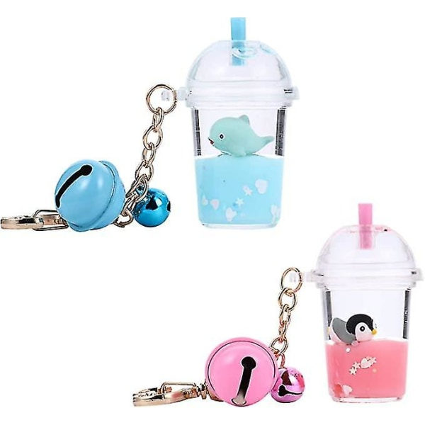 2 st Boba Tea Nyckelring Med Flytande Kvicksand Nyckelringar, Djur Bubble Tea Nyckelring Färg 1