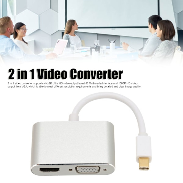 MiniDP till HDMI VGA-adapter Plug and Play 4Kx2K 2-i-1 Videokonverteringsadapter