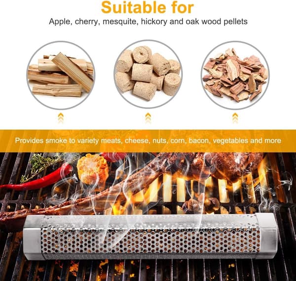 Pille Røgrør, 2-pak 30 cm BBQ Pille Røgrør i Rustfrit Stål til Varm/Kold Rygning (2-pak 30 cm Røgrør)