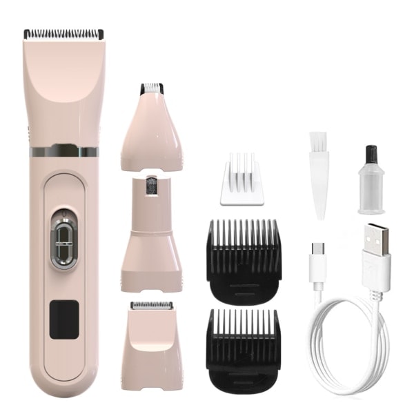 4-in-1 Pet Grooming Clippers Professional Dog Hair Trimmer Set LCD Pet Hair Set Pink