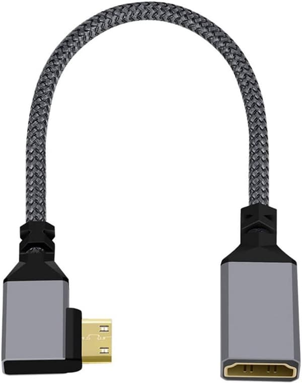90 graders retvinklet Mini HDMI til Standard HDMI forlængerkabel 4K
