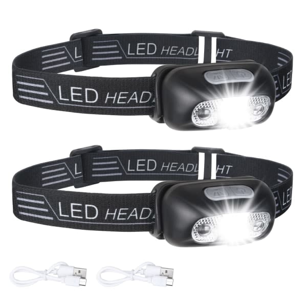 2 Pack USB Rechargeable Headlamp, IPX6 Waterproof, Ultra Light Super Bright 160 Lumen LED Head Lamp with Motion Sensor