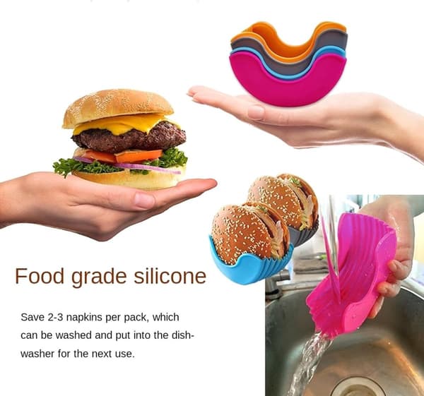 Silikone hamburgerklemme 2-delt sæt, forhindrer glidning, vaskbar, velegnet til voksne og børn, pink.