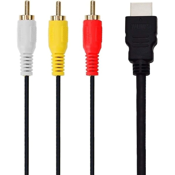 HDMI-RCA TV-kaapeli HDMI-uros 3 RCA-uros AV-kaapeli Video Audio Komponentti Muunninsovitin 1080p Kaapeli HDTV:lle Musta 5ft/1.5m