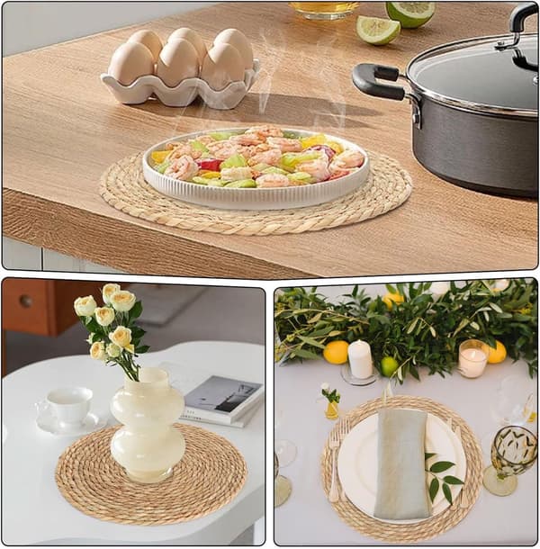 Runde vevde spisebrikker sett (4 stk), 30 cm i diameter, bohemsk stil, brun.