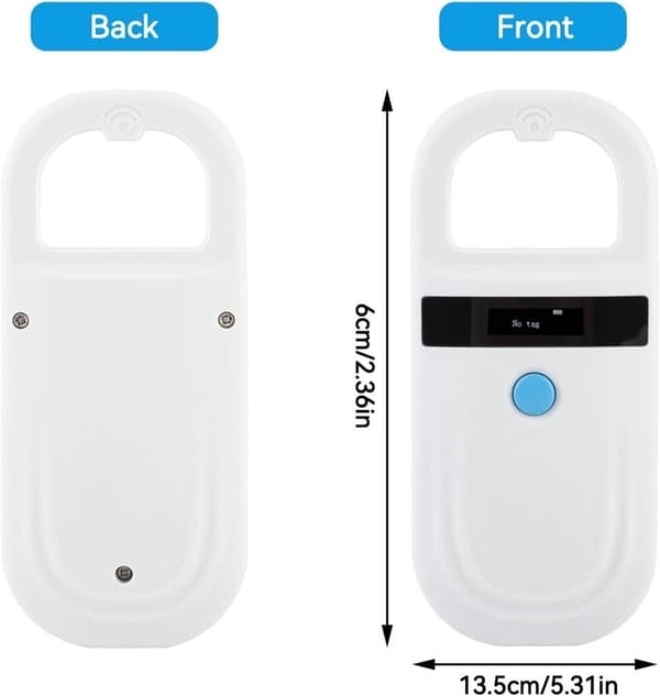 ING Husdjursspecifik Bluetooth RFID-chipläsare - USB-laddning - Trådlös - Stöder FDX-B och EMID - 134,2KHz/125KHz OLED-display - Svart