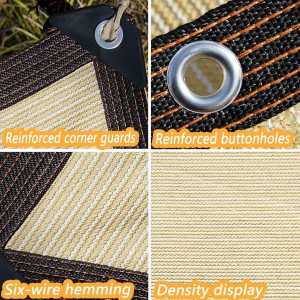 Skyggenet, 4x4 meter, 85% solbeskyttelse, med perforeringer, til drivhusterrasser og swimmingpools, beige.