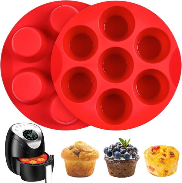 ING 2-delt silikone æggekageforme til airfryer, 7-kops runde muffinforme cupcake bageforme til ovn, airfryer og pande