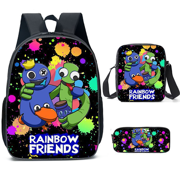 Rainbow Friends skoletaske, tegneserie skuldertaske, 17 tommer, studerende produkter (gode venner)