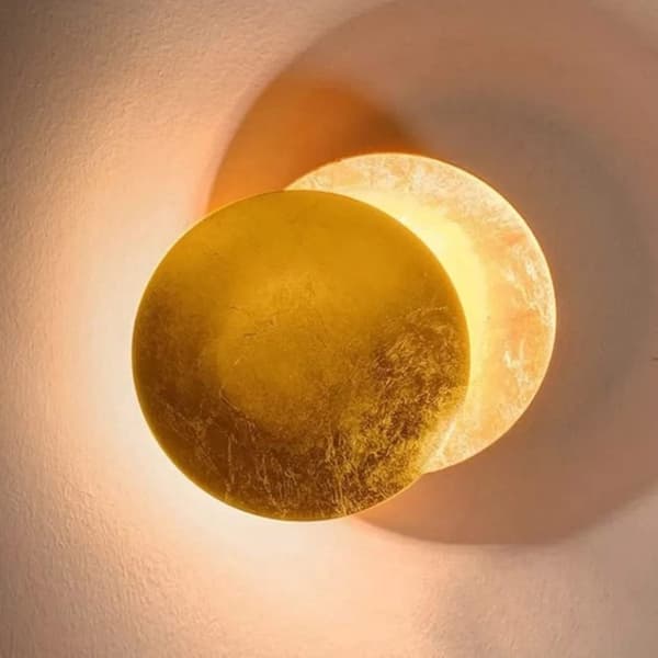 LED indendørs væglampe, 7W, eclipse-tema design, 20 cm diameter, til stue, soveværelse og trappe, guldfarve.